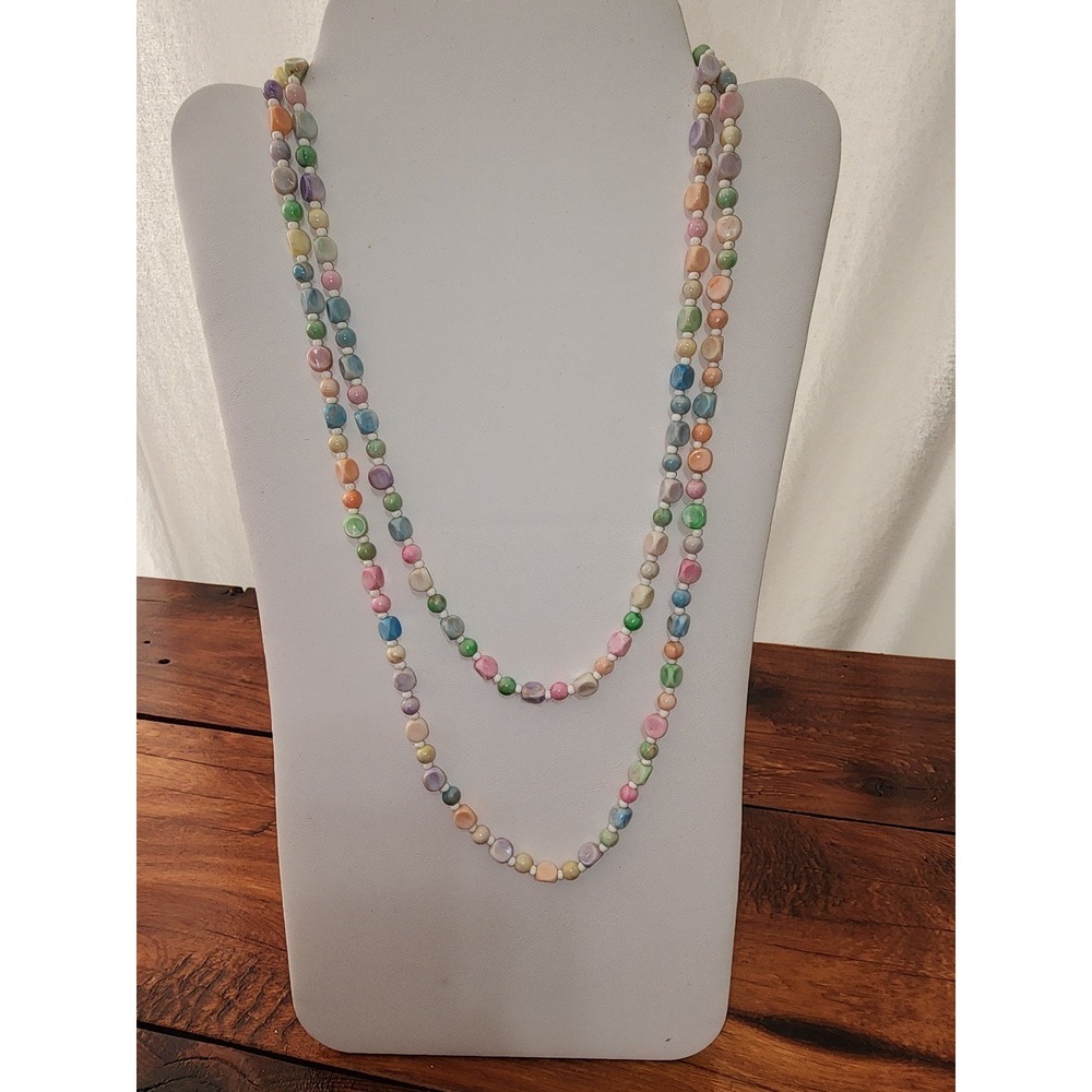 Vintage beaded necklace pastel long